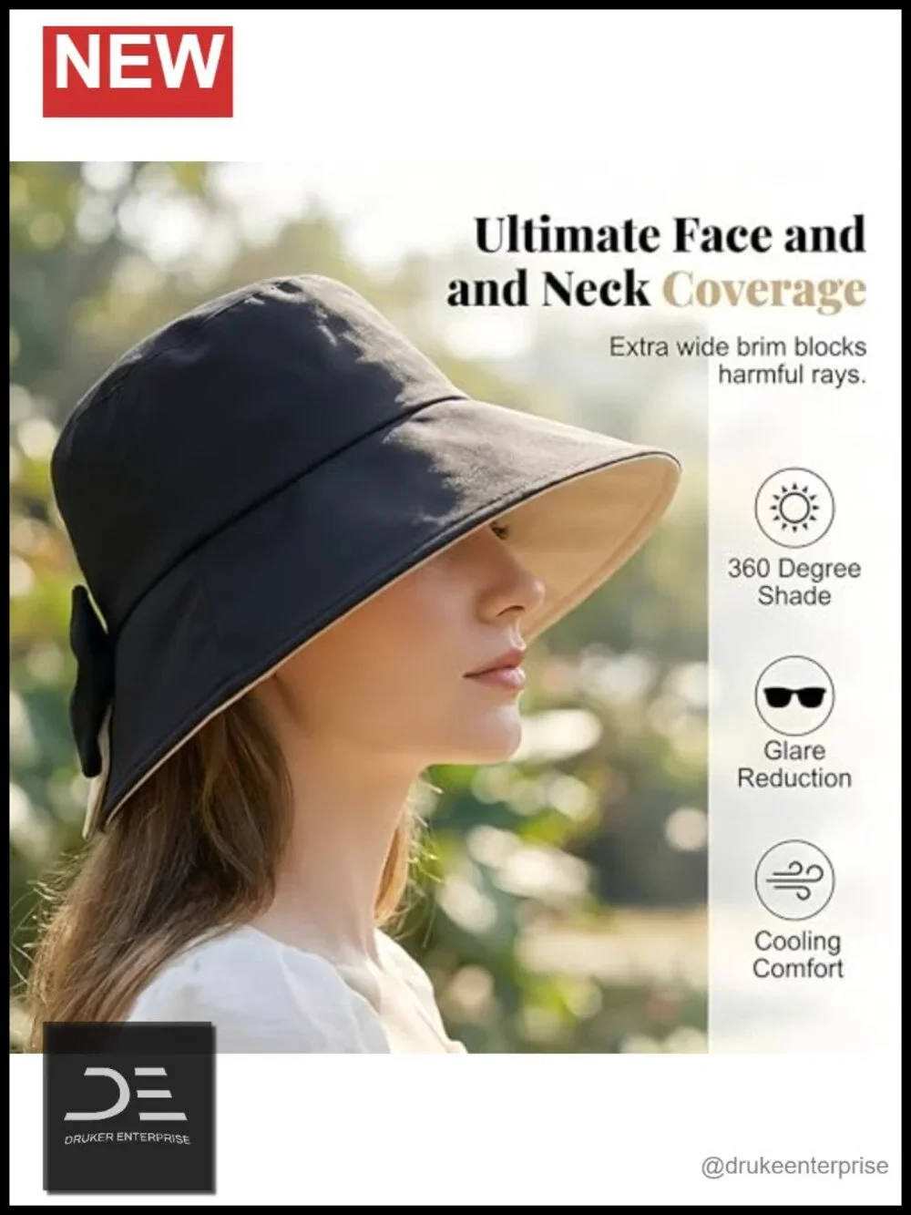 Foldable Wide Brim Sun Hat with Back Bow - Breathable Travel Beach Hat UPF
